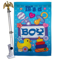 Breeze Decor Baby Boy - Impressions Decorative Aluminum Pole & Bracket House Flag Set HS115069-BO-02
