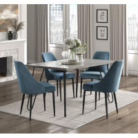 Mercer41 Modern Sleek Design 5Pc Dining Set Table And 4X Side Chairs Grey Velvet Casual Metal Frame Stylish Dining Furni