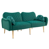 Mercer41 Couches For Living Room 65 Inch, Mid Century Modern Velvet Love Seats Sofa With 2 Bolster Pillows, Loveseat Arm