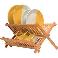 Shimano Bamboo Dish Drying Rack - Collapsible 2-Tier Dish Drainer Kitchen Plate Rack For Kitchen Countertop - Foldable &