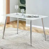 Wrought Studio Modern minimalist rectangular white imitation marble dining table