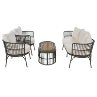Astoria Grand Patio Conversation Set with Seating Set for 5 and Coffee Table