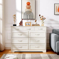 Winston Porter Bedroom Dresser, 9 Drawer Long Dresser With Antique Handles, Wood Chest