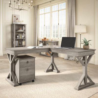 August Grove August Grove Homestead L Shaped Executive Farmhouse Desk With Mobile File Cabinet