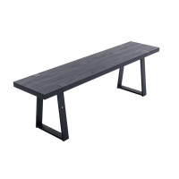 Ebern Designs Leira Modern Wood Bench with Black Metal Legs for Dining Room, Porch