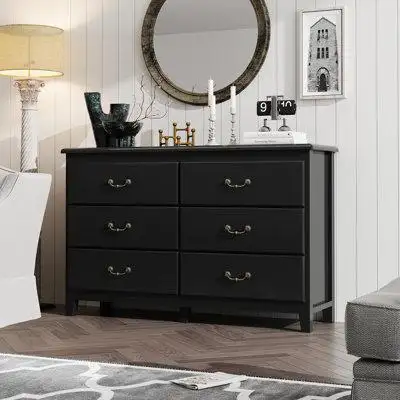 Mercer41 6 Drawer Dresser For Bedroom, Retro Chest Of Drawers With Metal Handle White