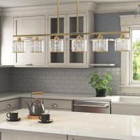 Willa Arlo™ Interiors Tarver 6 - Light Kitchen Island Linear Golden Finished Crystal Shade Cylinder Pendant Light Fixtur