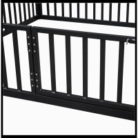 Harper Orchard Metal House Bed with Fence and Door