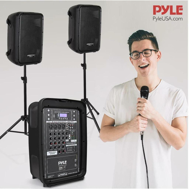 PYLE PPHP28AMX Speaker and Mixer Bundle Kit with Stands and Microphone (QC) in Performance & DJ Equipment in Québec - Image 3