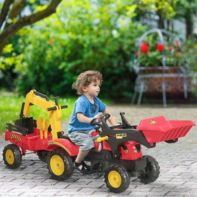 3 IN 1 KIDS RIDE ON EXCAVATOR TOY WITH 6 WHEELS, BULLDOZER WITH CONTROLLABLE CARGO TRAILER &amp; EASY PEDAL CONTROLS dans Jouets et jeux