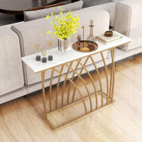 Mercer41 48" Gold Console Table With White Faux Marble Tabletop