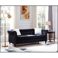 House of Hampton Seater Sofa With Button And Copper Nail On Arms And Back, Two White Villose Pillow, Velvet\81DCE6D6EF57