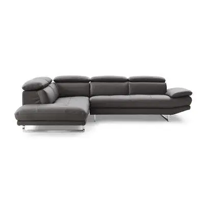 Sed98 The dark grey genuine leather l shaped two piece sofa and chaise sectional is spacious design...