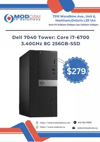 Dell Optiplex 7040 Tower Business PC Off Lease For Sale: Core i7-6700 3.40GHz 8G 256GB-SSD