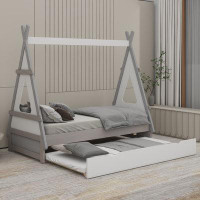 Isabelle & Max™ Alco Twin Size Wooden Tent Floor Bed with Pull-out Twin Size Trundle