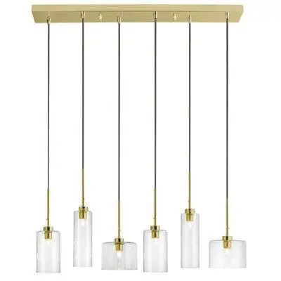 Everly Quinn 6 Light Halogen Horizontal Pendant, Aged Brass With Clear Glass