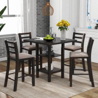 Red Barrel Studio TREXM 5-Piece Wooden Counter Height Dining Set With Padded Chairs And Storage Shelving