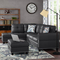 Red Barrel Studio Emberley 97.2" Wide Faux Leather Corner Sectional with Ottoman
