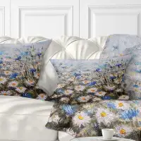 Made in Canada - East Urban Home Glade of Cornflowers and Daisies Floral Pillow