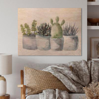 Bungalow Rose Cactus And Succulent House Plants I - Farmhouse Wood Wall Art - Natural Pine Wood