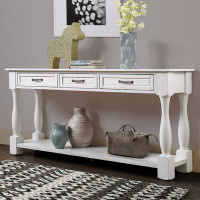 Alcott Hill 63inch Long Wood Console Table with 3 Drawers and 1 Bottom Shelf for Entryway Hallway