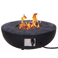 Latitude Run® 30,000 Btu Faux Woodgrain Round Propane Gas Fire Pit With Weather Cover, Lava Rocks For Outdoor