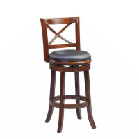 Charlton Home Denzale 29 Inch Swivel Bar Stool, Solid Wood, Rich Vegan Faux Leather, Brown