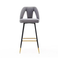 Mercer41 Contemporary Velvet Upholstered Connor 28" Bar Stool & Counter Stools With Nailheads And Gold Tipped Black Meta