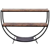 17 Stories Rustic Industrial Design Demilune Shape Textured Metal Distressed Wood Console Table