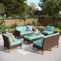 Wildon Home® 8-piece Wicker Outdoor Patio Furniture Set, Sectional Patio Set With Cushions