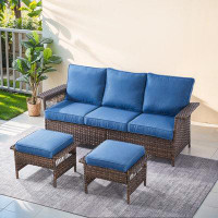 Latitude Run® StLouis 79" Wide Outdoor Wicker Patio Sofa with Cushions