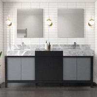 Latitude Run® Orren Ellis Karamfilka 80 Inch Bathroom Vanity Cabinet In Black And Grey, With Top And Mirror