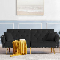 GZMWON Tufted Sofa Couch With 2 Pillows And Nailhead Trim