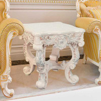 Benjara Ataa 28 Inch Square End Table, Ornate Floral Carvings, Claw Feet, White