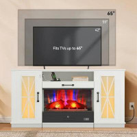 My Lux Decor 60 Inch TV Stand With Slidable Fireplace For Up To 70" Tvs, LED Fireplace TV Stands For Living Room, Farmho