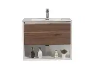 24, 30 & 36 Inch Assembled Floating Walnut Vanity w Cultured Stone White Sink w Single Hole & Soft-closing Hardware  TBP