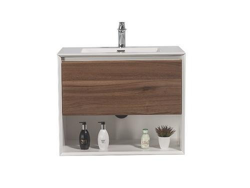 24, 30 & 36 Inch Assembled Floating Walnut Vanity w Cultured Stone White Sink w Single Hole & Soft-closing Hardware  TBP in Cabinets & Countertops in Alberta