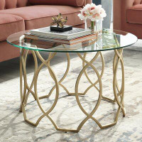 Nicole Miller Irina Clear Glass Round Top Coffee Table with Metal Frame