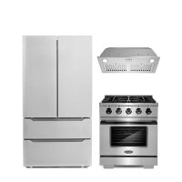 Cosmo 3 Piece Kitchen Package With 30" Freestanding Gas Range With Custom Handle And Knob Kit 30" Insert Range Hood 36"