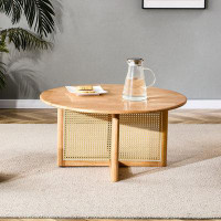 Bay Isle Home™ Naturally Elegant Wooden Coffee Table With Faux Rattan Accents