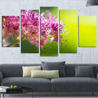 Design Art 'Pink Little Flowers' 5 Piece Wall Art on Wrapped Canvas Set in Green
