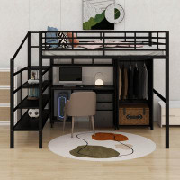 Isabelle & Max™ Allys Metal Loft Bed with Table Set and Wardrobe, Full