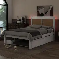 Red Barrel Studio Galkhai Full Size Elegant Bed Frame with Rattan Headboard and Sockets
