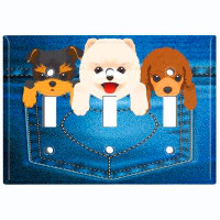 WorldAcc Metal Light Switch Plate Outlet Cover (Cute Puppy Dog Small Jean Pocket    - Single Toggle)