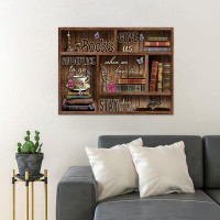 Trinx Bookshelf With Coffee And Butterflies - Books Give Us Someplace To Go - 1 Piece Rectangle Graphic Art Print On Wra