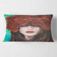 East Urban Home Portrait Of A Young Woman With Red Flowers Abstract Lumbar Pillow
