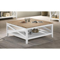 Alma Maisy Square Wooden Coffee Table With Shelf Brown and White