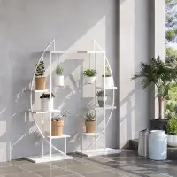 Latitude Run® 5 Tier Metal Plant Stand With Hangers, Half Moon Shape Flower Pot Display Shelf , White