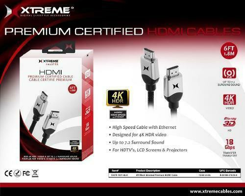 6ft. XTREME Premium Platinum Series HDMI High Speed Cable - Mesh Braided Cord - 4K HDR - 18Gbps - Black in General Electronics - Image 3