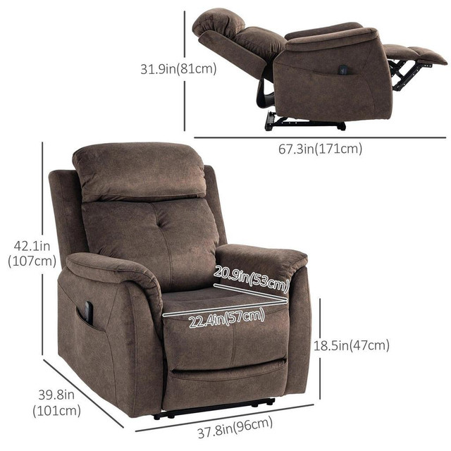 MANUAL RECLINER CHAIR WITH VIBRATION MASSAGE, RECLINING CHAIR FOR LIVING ROOM WITH SIDE POCKETS, BROWN in Chairs & Recliners - Image 2